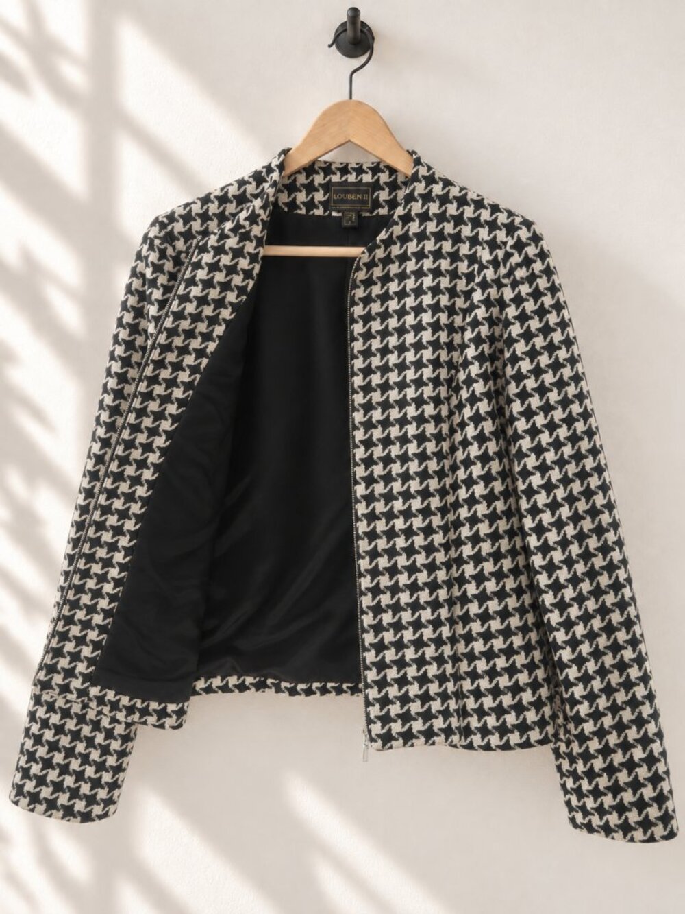 Louben II, Vintage Blazer, Full Zip, Black & White Houndstooth, Size 6